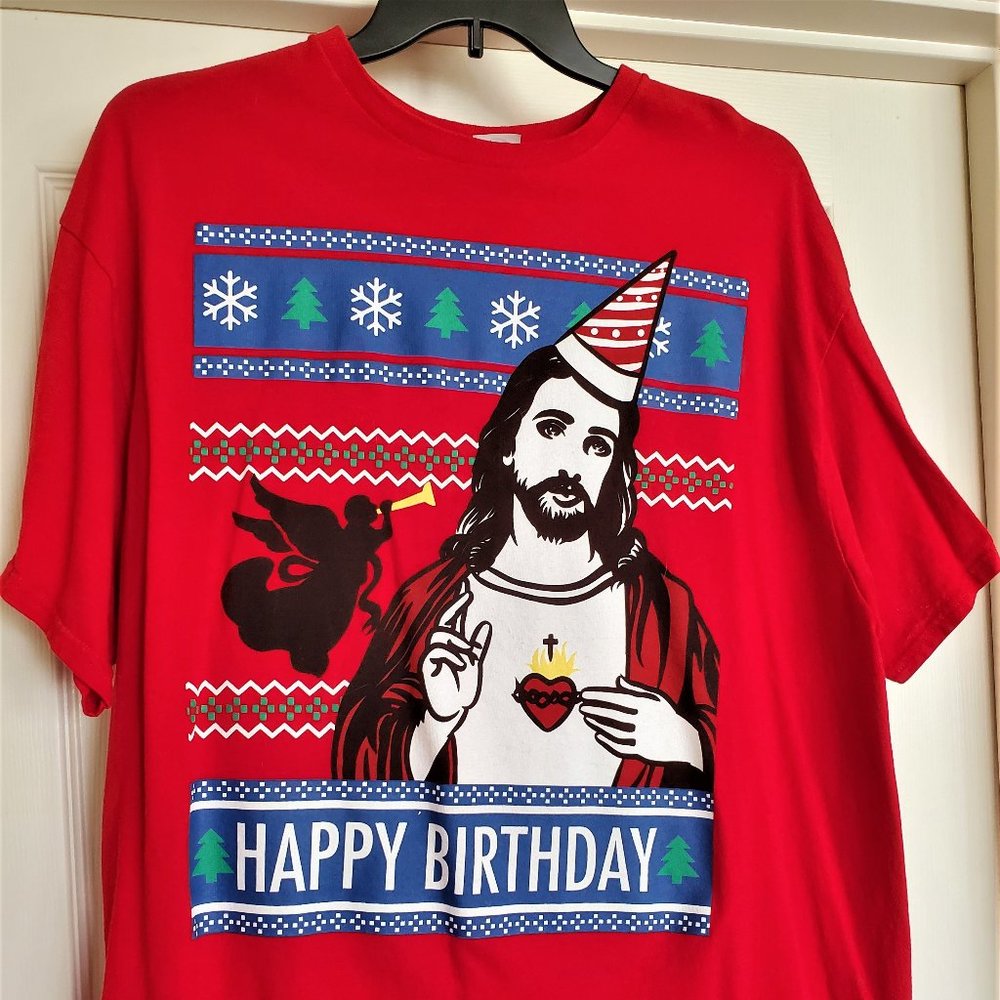 Happy Birthday Jesus Christmasy T-Shirt (XXL) Preshrunk Cotton - Worn One Time!